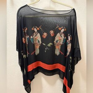 Dressy Black and Red Sheer Kimono Top